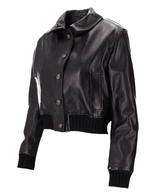 LA ROSE Black Buttoned Leather Jacket