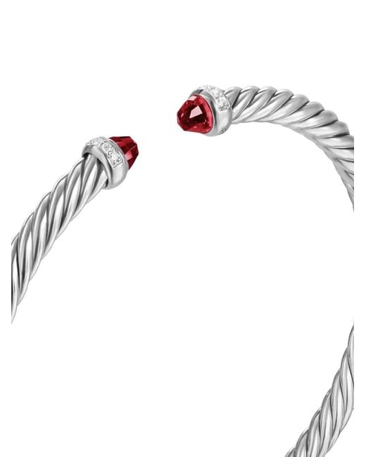 David Yurman White Sterling Cablespira Garnet And Diamond Bracelet (4Mm)