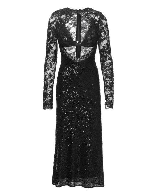 Abito Midi Con Paillettes E Pizzo di Nissa in Black
