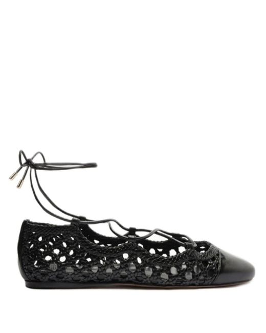 Alexandre Birman Black Ballerina Tresse Woven Leather Lace-up Ballerina Shoes