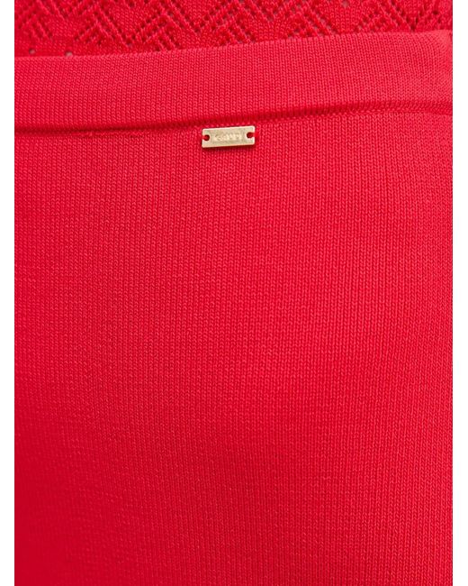 GAUDI Red Scalloped-Trim Midi Skirt