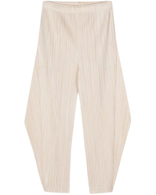 Pleats Please Issey Miyake Natural Pleated Cropped Trousers