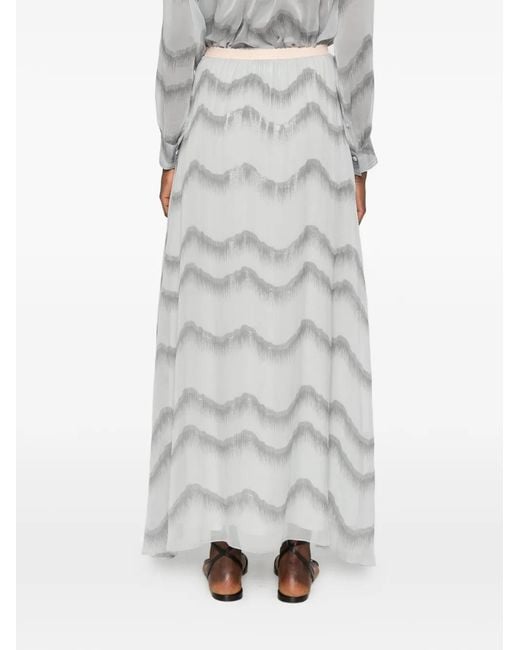 Forte_forte White Chevron-Patterned Silk-Blend Skirt