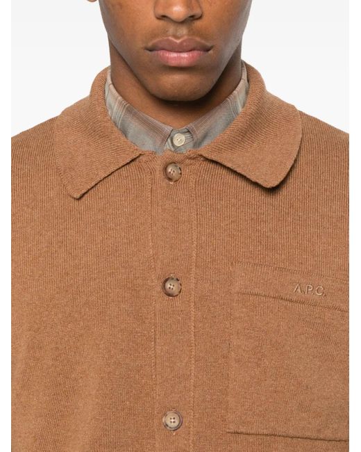A.P.C. Geknöpfter Cardigan mit aufgesetzten Taschen in Brown für Herren