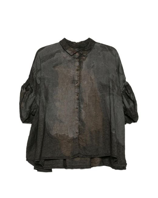 Rundholz Gray Bleached-Effect Puff-Sleeve Shirt