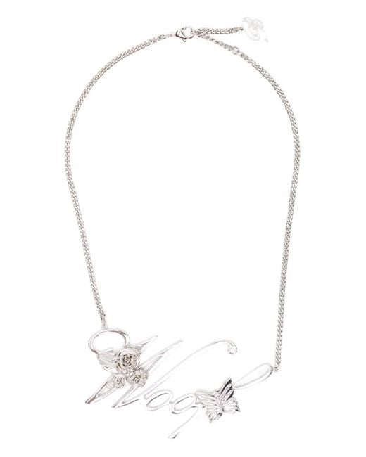 Blumarine White Rose-Detail Butterfly-Detail Necklace
