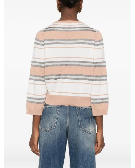 Panicale White Striped Crew-Neck Top