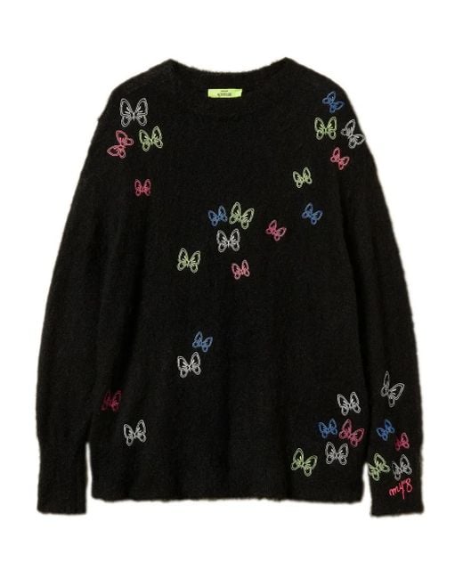 Twinset Black Butterfly-Embroidered Sweater