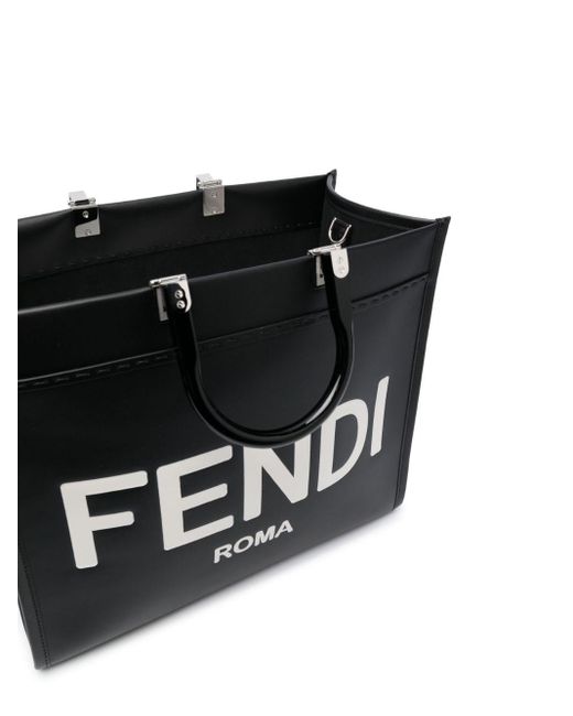 Fendi Black Medium Sunshine Leather Tote Bag