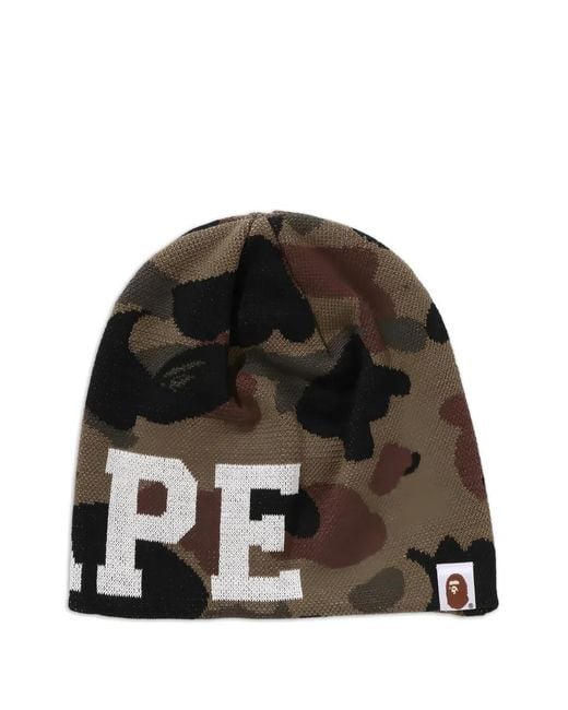 A Bathing Ape Black Camouflage-Pattern Beanie Hat