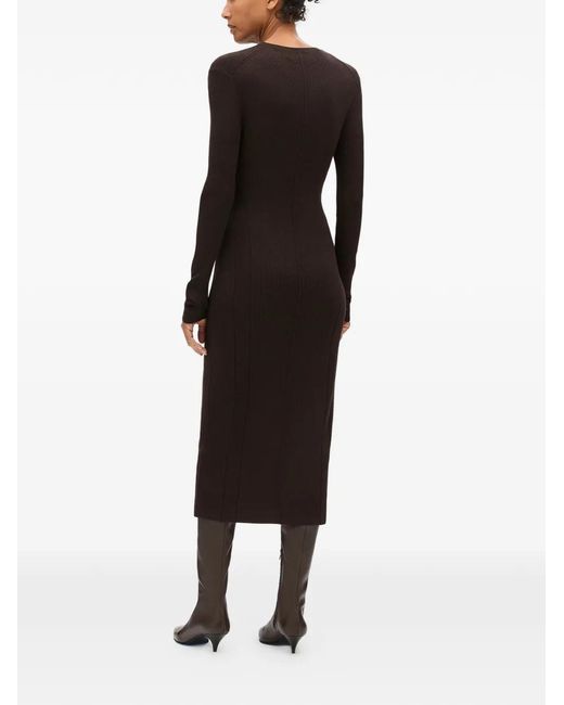 Another Tomorrow Purple Rib-Knit Curved-Seam Dress
