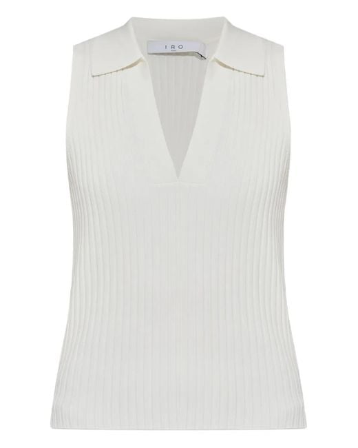IRO White Ribbed V-Neck Top