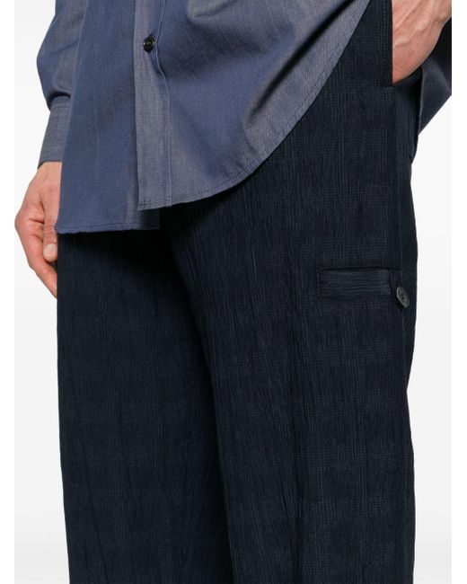 Emporio Armani Blue Check-pattern Crinkled Trousers for men