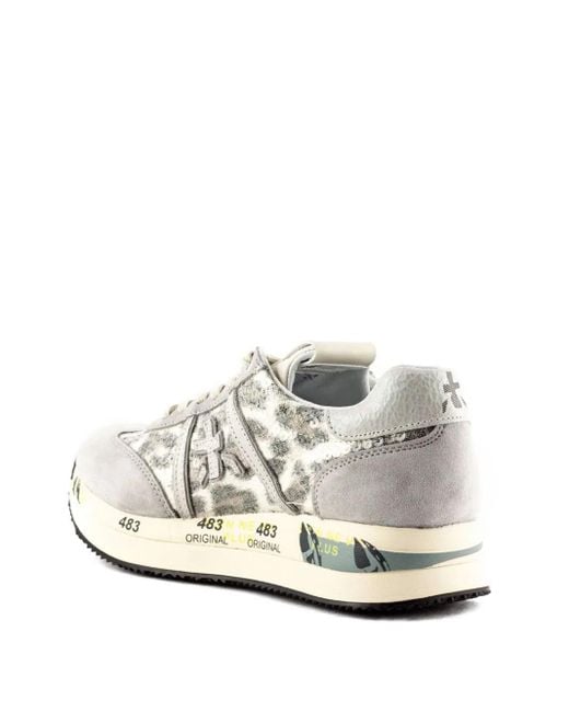Premiata White Connie Leopard-Print Sequin Sneakers