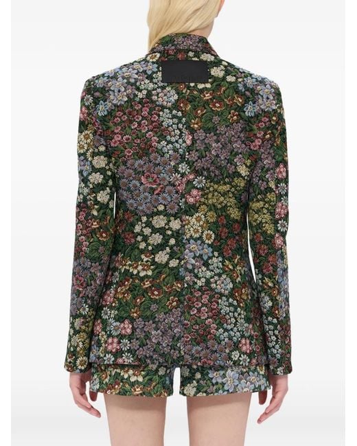 MSGM Green Floral-Pattern Single-Breasted Blazer
