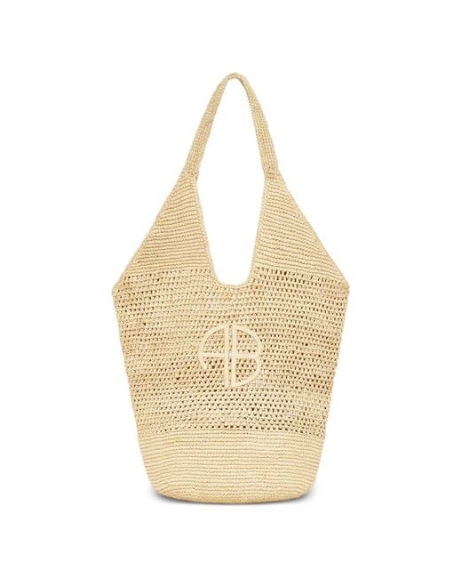 Anine Bing Natural Leah Logo-Detail Tote Bag