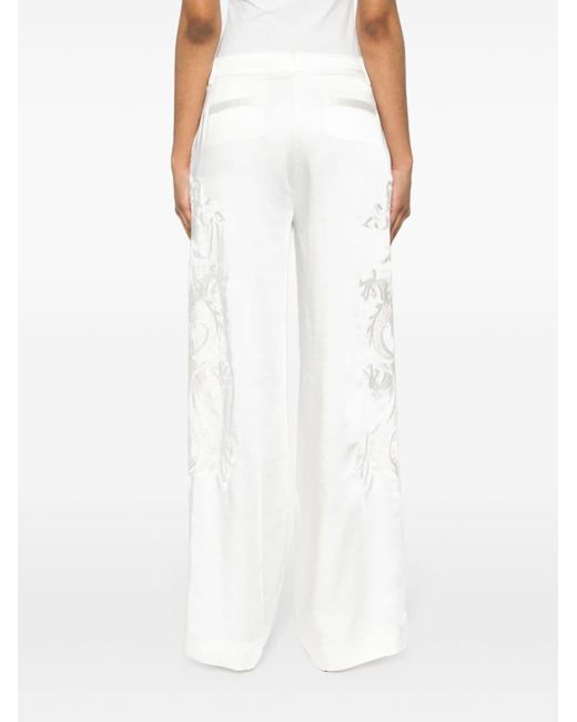 P.A.R.O.S.H. White Dragon-embroidered Straight Trousers