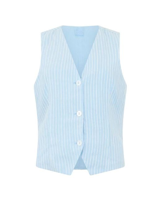 120% Lino Blue Striped Button-Down Vest