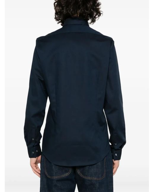 Calvin Klein Blue Monogram-Embroidered Cotton Shirt for men