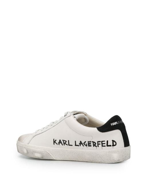 Karl Lagerfeld Leather Logo Print Sneakers in White - Lyst