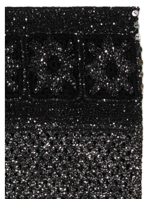 Alanui Black City Lights Sequin-Embellished Fringe Maxi Skirt