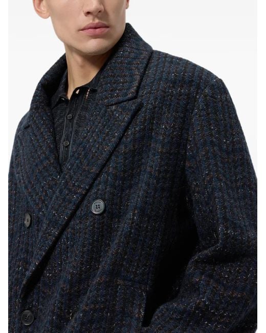 Missoni Blue Double-Breasted Cashmere And Viscose Coat for men