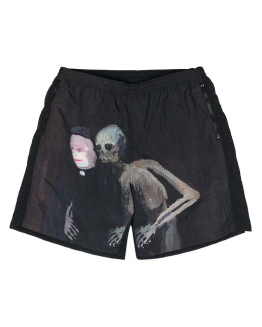 Undercover Black X Helen Verhoeven Painterly-print Shorts for men