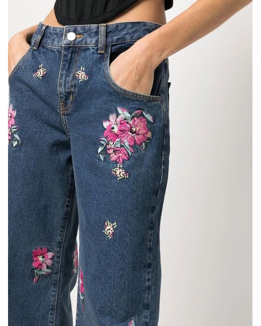 Blugirl Blumarine Blue Floral-Embroidered Jeans