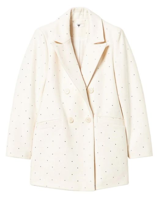 Twinset Natural Rhinestone-Embellished Double-Breasted Coat