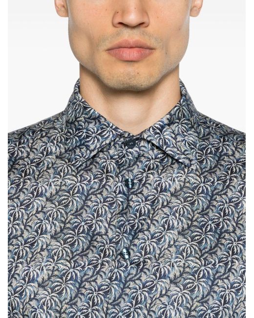 Etro Blue Palm Tree-print Cotton Shirt for men