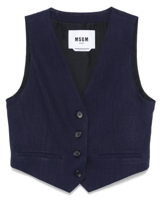 MSGM Blue Slub-Texture Waistcoat