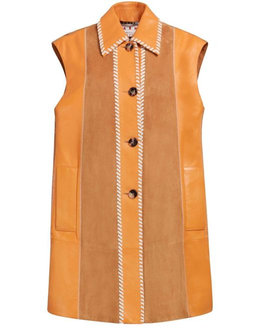 Marni Orange Striped Whipstitch-trim Leather Waistcoat