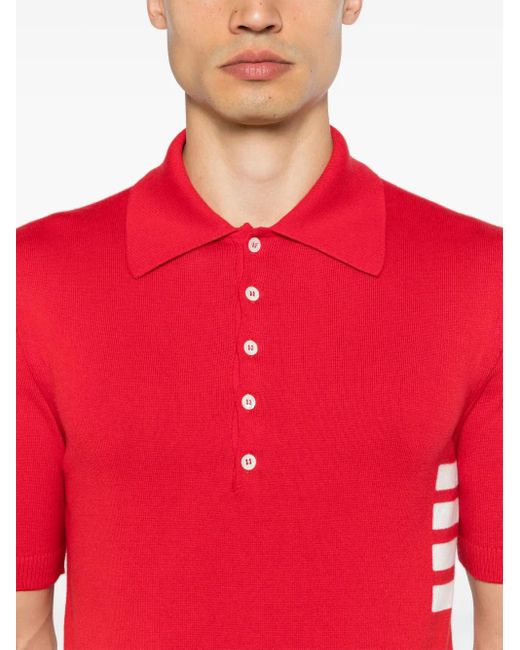 メンズ Thom Browne 4bar ニットポロシャツ Red