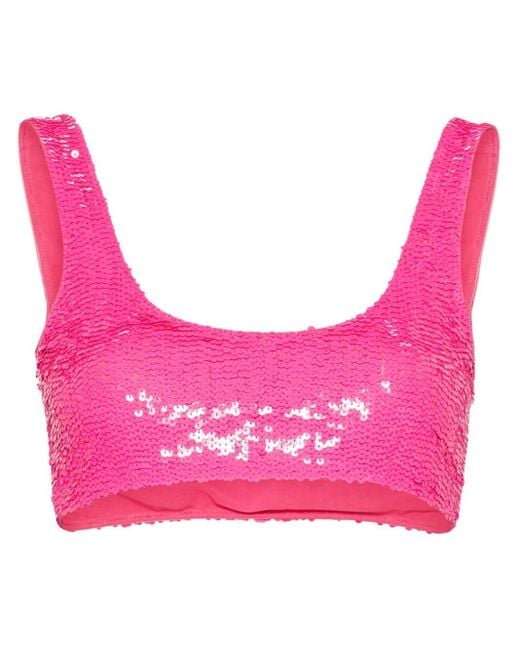 P.A.R.O.S.H. Pink Sequin-Embellished Cropped Top