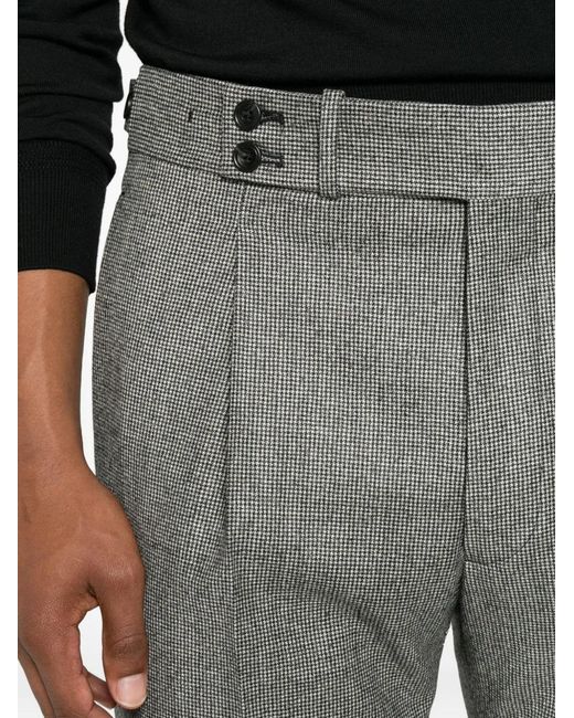 Tagliatore Gray Brandon Houndstooth Pleated Trousers for men