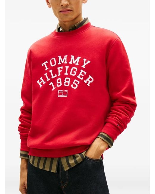 Tommy Hilfiger Red Logo-Printed Sweatshirt for men
