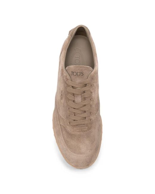 Tod's Brown Lace-Up Suede Sneakers for men