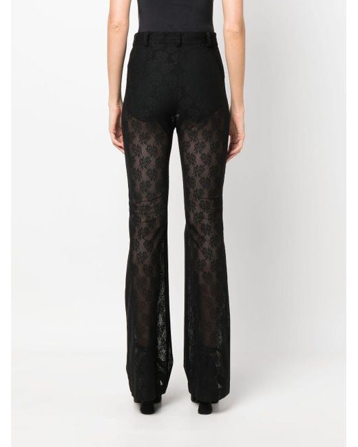 Moschino Black Floral-lace Sheer Flared Trousers