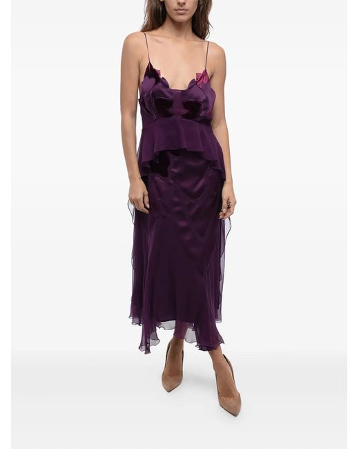 Alberta Ferretti Purple Velvet-Applique Ruffled Dress