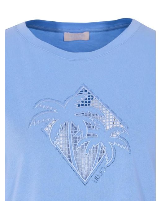 Liu Jo Blue T-Shirt À Ornements En Cristal
