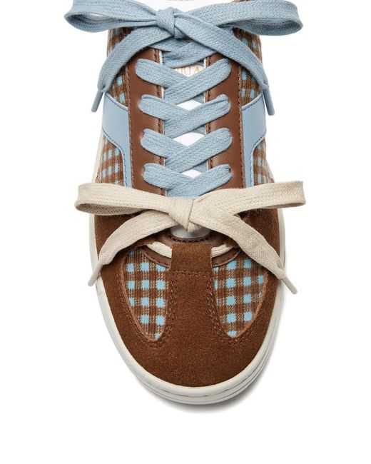 LILI CURIA Brown Colette Lace-Up Checked Sneakers