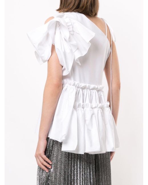 Dice Kayek Cotton One Shoulder Ruffle Blouse in White Lyst