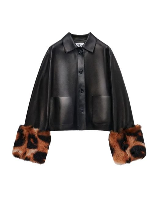Loewe ファートリム レザージャケット Black