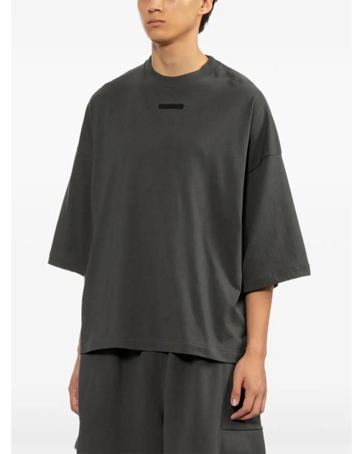Essentials Black Logo-Patch T-Shirt for men