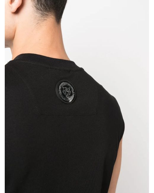 Philipp Plein Black Logo-Print Cotton Tank Top for men