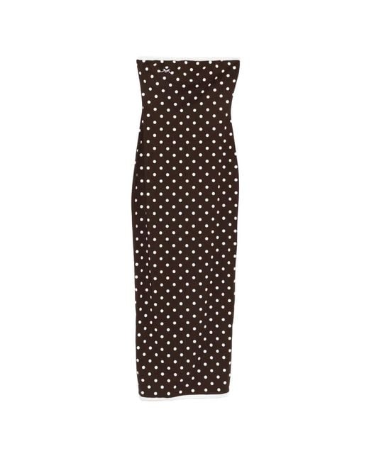 ROWEN ROSE Brown Polka Dot Strapless Midi Dress