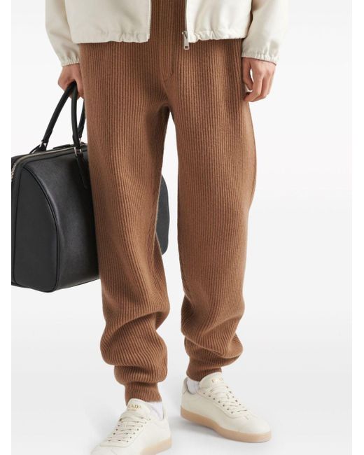 Prada Brown Cashmere Tapered Track Pants for men