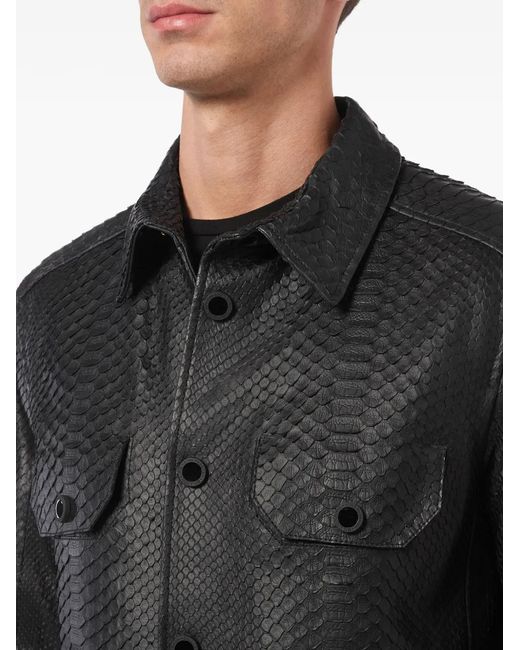 Billionaire Leren Shirtjack Met Klepzak En Pythonprint in het Black voor heren