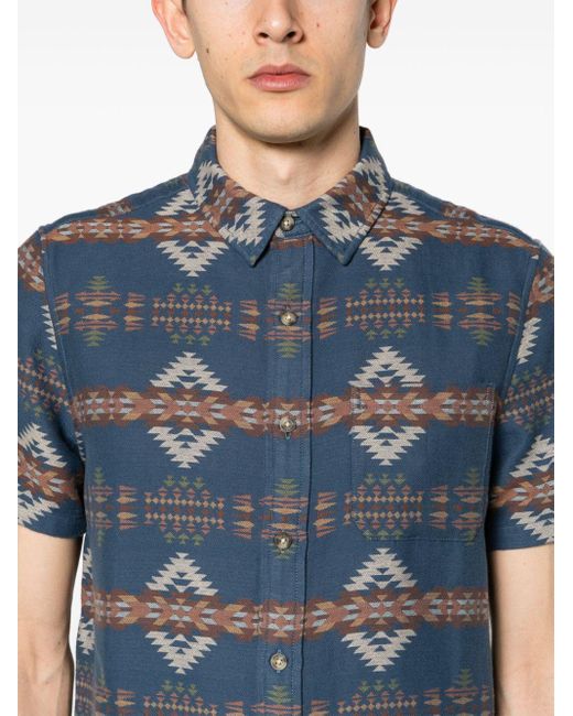 Pendleton Blue Motif-embroidered Cotton Shirt for men