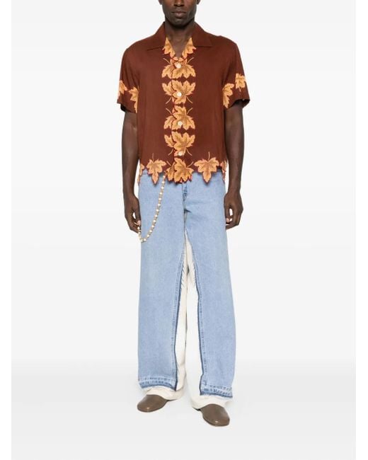 Bode Brown Leaf-Print Scalloped Shirt for men